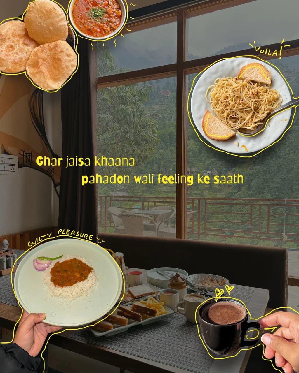 Cafe dining area with mountain views